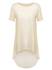 Women Short Sleeve O Neck Irregular Hem Pure Color Blouse