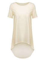 Women Short Sleeve O Neck Irregular Hem Pure Color Blouse