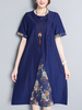 Women Short Sleeve O-neck Patchwork Vintage Dresses