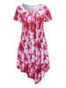 Women Short Sleeve Printed Irregular Hem Cotton Dresses