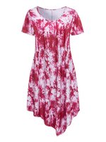 Women Short Sleeve Printed Irregular Hem Cotton Dresses