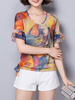 Women Short Sleeve Printed O-Neck Chiffon T-shirts