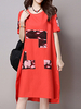 Women Short Sleeve Printed Vintage Patchwork Dresses