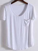 Women Short Sleeve V-Neck Pure Color Modal T-shirts