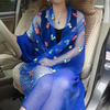 Women Silk Chiffon Transparent Beach Square Shawls Flower Embroidery Scarf