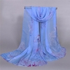 Women Silk Lotus Flower Printing Scarves Voile Female Shawls