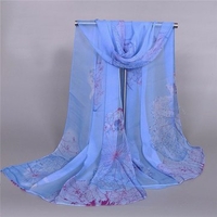 Women Silk Lotus Flower Printing Scarves Voile Female Shawls