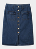 Women Single Breasted High Waist Pocket Slit Denim Midi Skirt