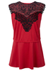 Women Sleeveless Crochet Patchwork Ruffles Blouse