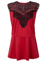 Women Sleeveless Crochet Patchwork Ruffles Blouse