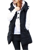 Women Sleeveless Drawstring Zipper Hooded Thicken Cotton Coat