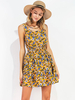 Women Sleeveless Floral Printed Elastic Waist Mini Dresses
