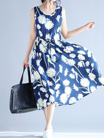 Women Sleeveless Floral Printed Long Maxi Vintage Dresses