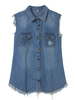 Women Sleeveless Lapel Pocket Ripped Waistcoat Denim Jacket