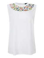 Women Sleeveless O Neck Folk Style Embroidery Tank Tops