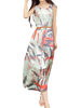 Women Sleeveless O Neck Leaf Printied Chiffon Maxi Dress