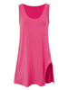 Women Sleeveless O Neck Solid Slit Long Slim Tank Tops