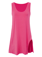 Women Sleeveless O Neck Solid Slit Long Slim Tank Tops