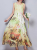 Women Sleeveless Printed O-Neck Two Layers Maxi Dresses