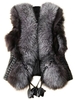 Women Sleeveless PU Faux Fur Patchwork Thick Short Coat