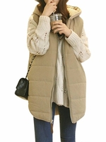 Women Sleeveless Zipper Hooded Thicken Winter Down Coat