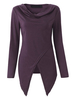 Women Slit Irregular Hem V-neck Long Sleeves T-shirt