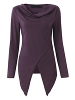 Women Slit Irregular Hem V-neck Long Sleeves T-shirt