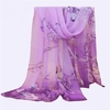 Women Soft Long Chiffon Scarf Wrap Print Magpies Primula Pattern Beach Shawls