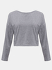 Women Solid Backless Long Sleeve O-Neck Cotton Crop T-shirt