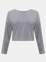 Women Solid Backless Long Sleeve O-Neck Cotton Crop T-shirt