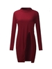 Women Solid Color Front Slit Long Sleeve Knit Sexy Dress