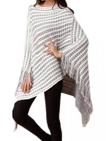 Women Solid Color Hollow Out Tassel Poncho Cloak Sweater