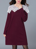 Women Solid Color Lace Patchwork Long Sleeve O Neck Dress