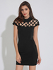 Women Solid Color Sexy Turtleneck Short Sleeve Hollow Out Dress