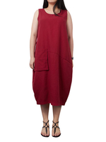 Women Solid Color Sleeveless Pocket Lantern Cotton Linen Dress