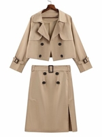 Women Solid Color Turn Down Collar Long Sleeve Suit