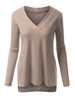 Women Solid Color V Neck Long Sleeve Side Split T-shirt