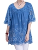 Women Solid Embroidery Crochet Hollow Out T-shirt