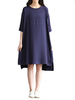 Women Solid Half Sleeve High Low Dress With Belt