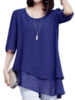 Women Solid Half Sleeve Irregular Hem Chiffon Blouse