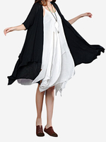 Women Solid High Low Cotton Linen Thin Long Cardigan