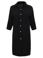 Women Solid Lapel Button Hem Split Dress With Belt