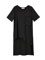 Women Solid O-Neck Short Sleeve Asymmetric T-Shirt