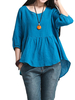 Women Solid Ruffles High Low Linen T-Shirt