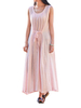 Women Solid Sleeveless Drawstring Pleated Cotton Linen Dress