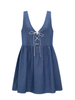 Women Solid Sleeveless V-Neck Bowknot Denim A-Line Dress