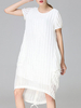 Women Solid White O-Neck Short Sleeve Two Layer Dresses