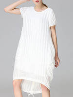 Women Solid White O-Neck Short Sleeve Two Layer Dresses