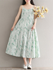 Women Spaghetti Strap Bohemian Printed High Waist Maxi Dresses
