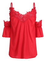 Women Spaghetti Strap Lace Crochet Off Shoulder Sexy T-shirts